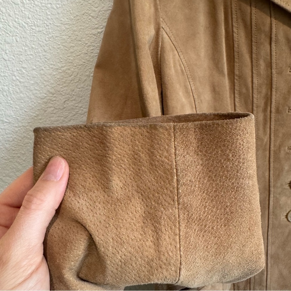 VTG 90s Alan Women's Tan Suede Leather Jacket Blazer Pockets Lined Academia - Picture 8 of 9